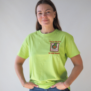 T-shirt pistacjowy bawełniany z haftem awokado - okrągly dekolt, oversize Unisex