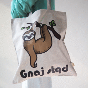 Torba zakupowa bawełniana z Leniwcem - długi uchwyt, mieści A4
