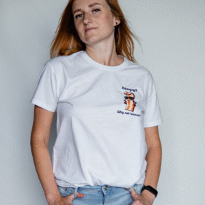 T-shirt biały bawełniany z haftem bekona - okrągły dekolt, oversize Unisex