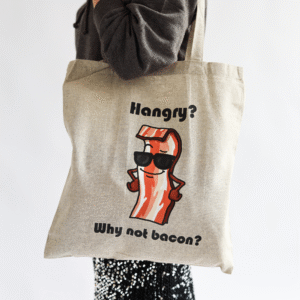 Torba zakupowa bawełniana z Panem Bekonem- długi uchwyt, mieści A4